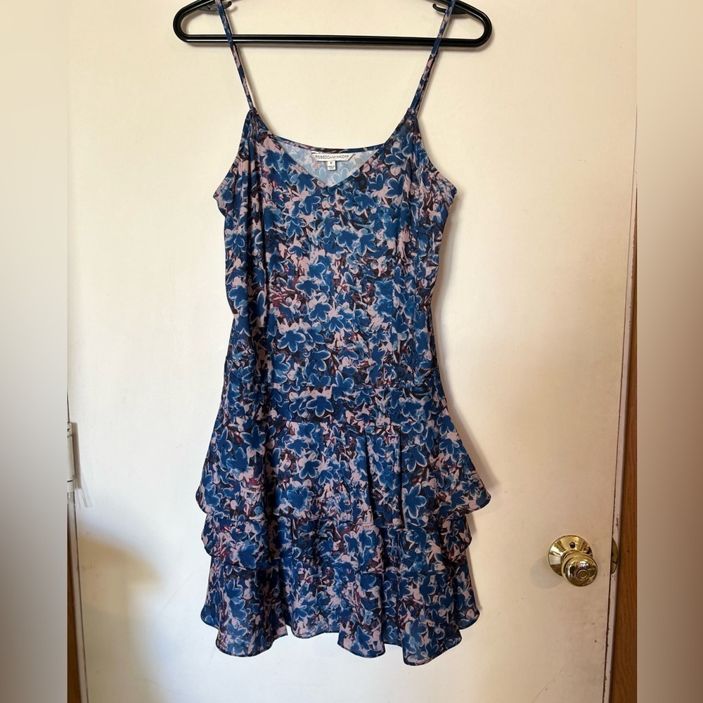Rebecca Minkoff Blue and Pink Floral Tiered Dress Size 8